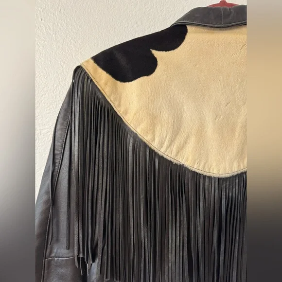 Continental Leather Fashions Leather Cowhide Fringe Jacket, Size Medium - Picture 4 of 14